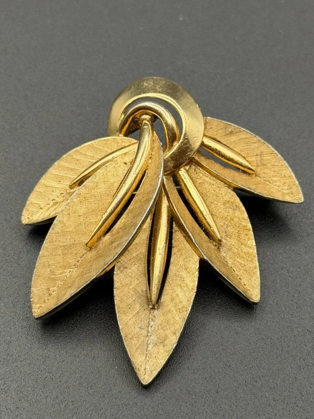 Rare Vintage Boucher 6839 Gold Tone Layered Leaf Flower Brooch Signed Boucher